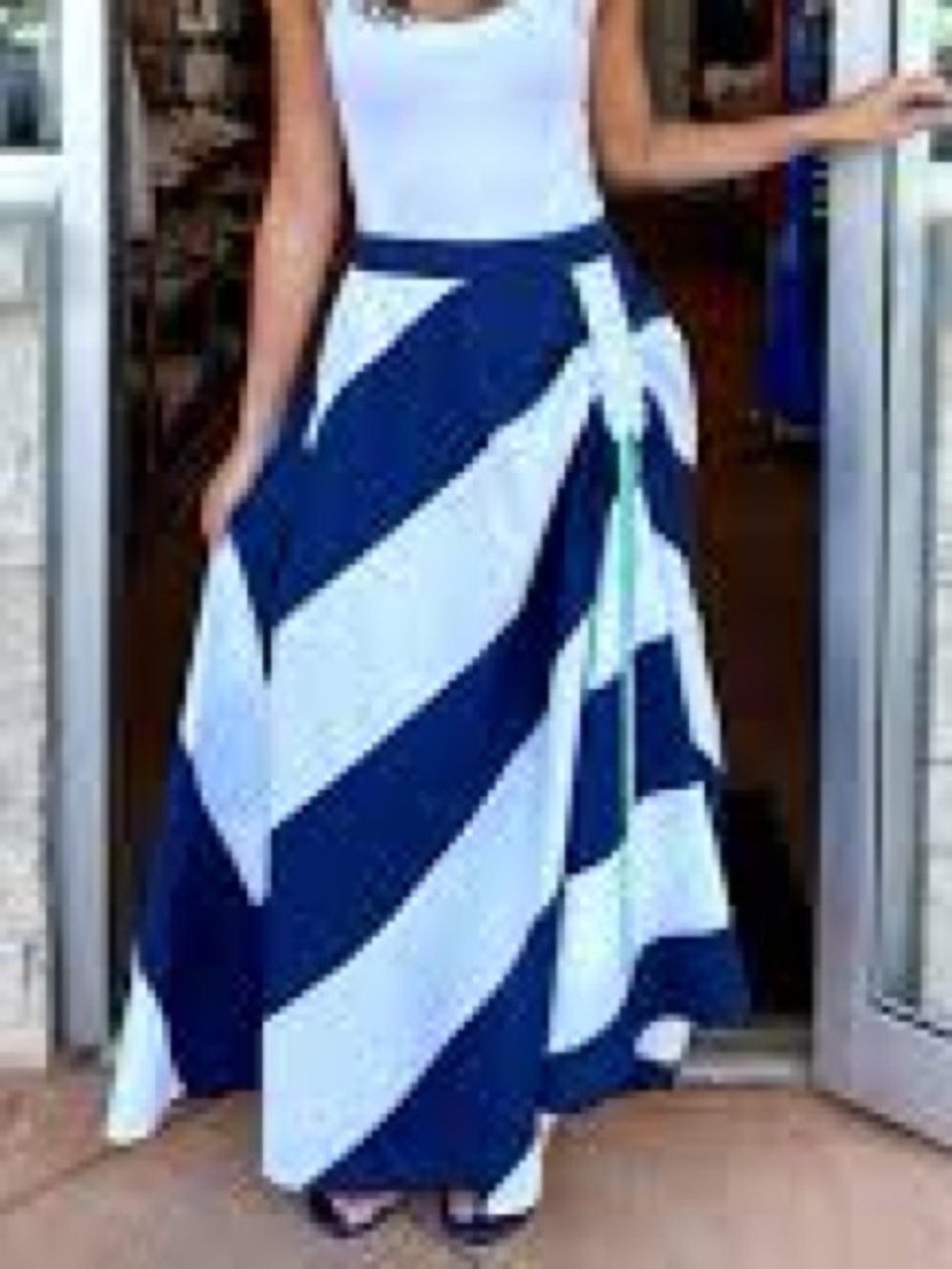 La Plage Cabana Ruched Skirt Navy White Stripe Ribbon Detail NWT L MSRP $248 - Picture 2 of 10